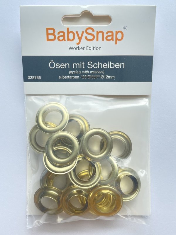 BabySnap Ösen mit Scheiben 12 mm Messing (Goldfarben)